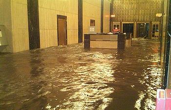 Lobby of 140 West St. in New York City inundated with floodwaters from Hurricane Sandy. (Photo courtesy Governor Andrew Cuomo)
