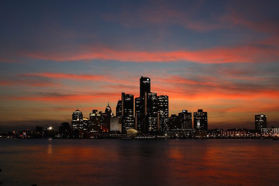 The Detroit skyline from the Canadian side of the river.